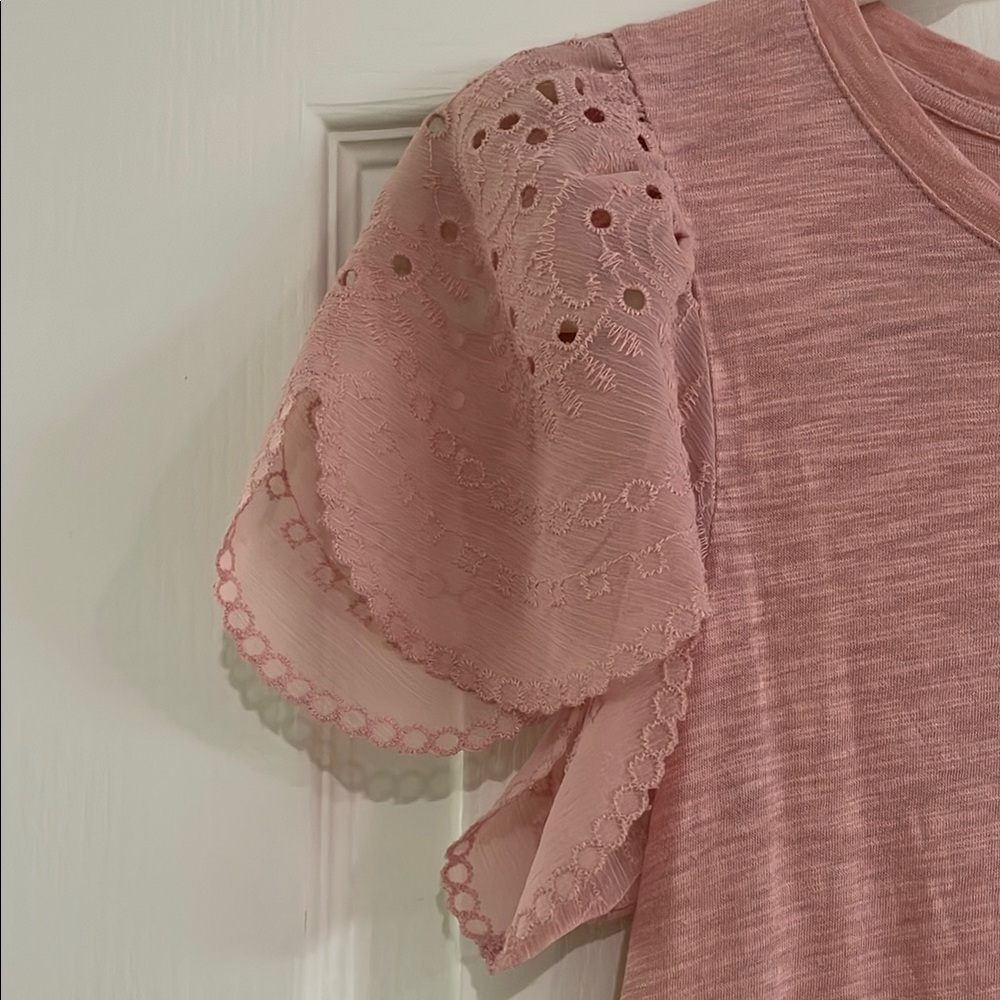 Express Pink Puff Sleeve Ruffled Tee - Picture 3 of 6